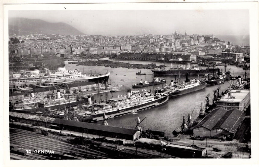 Cartolina antica Genova navi in porto