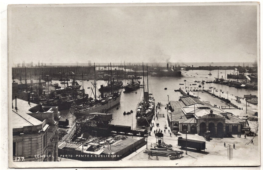 Cartolina antica Genova il porto ponte F.Guglielmo fotografia