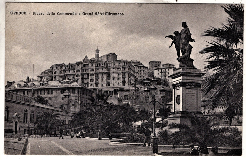 Cartolina antica Genova piazza Commenda e Gran Hotel Miramare