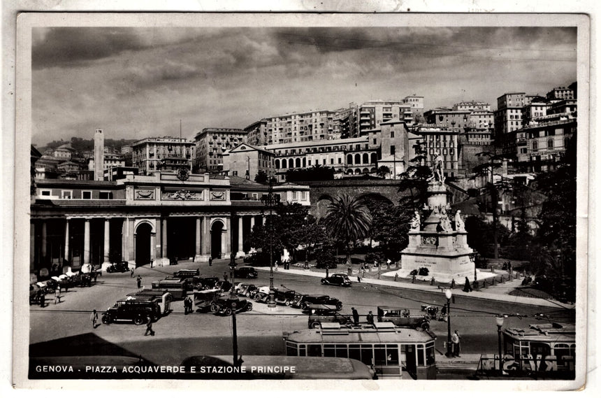 Cartolina antica Genova piazza Acquaverde e stazione