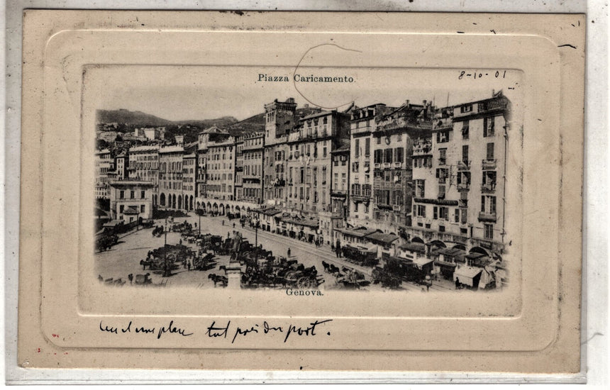 Cartolina antica Genova piazza Caricamento sped. In Francia