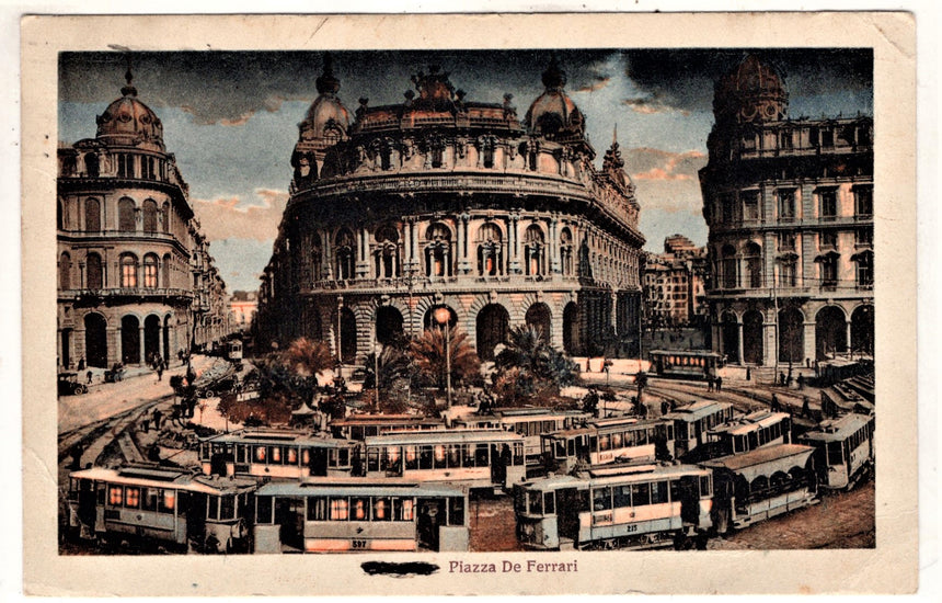 Cartolina antica Genova piazza De Ferrari spedita a Spormaggiore Trento