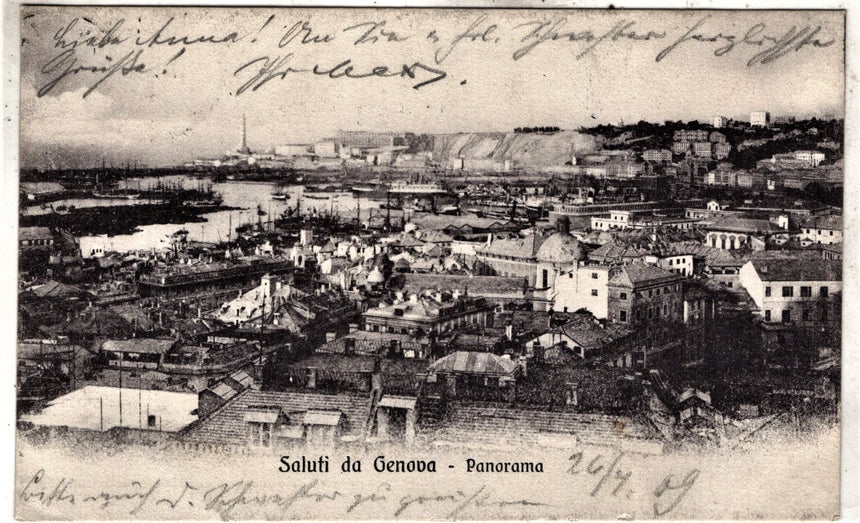 Cartolina antica Genova saluti panorama