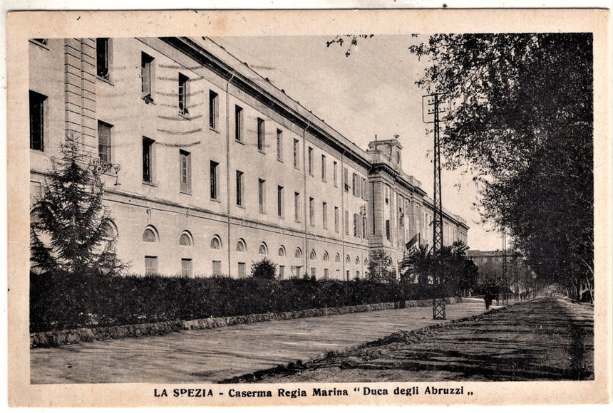 Cartolina antica La Spezia caserma Regia Marina Dsuca degli Abruzziu
