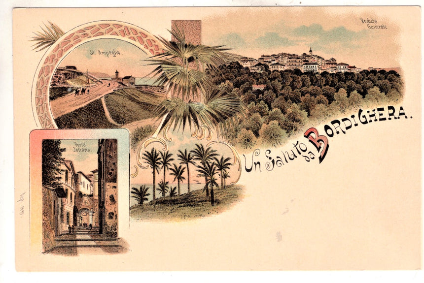 Cartolina antica Bordighera un Saluto