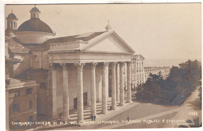 Cartolina antica Chiavari Chiesa di N.S. dell Orto seminario e stazione