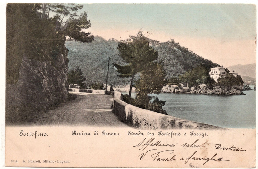 Cartolina antica Portofino strada Portofino e Paragi
