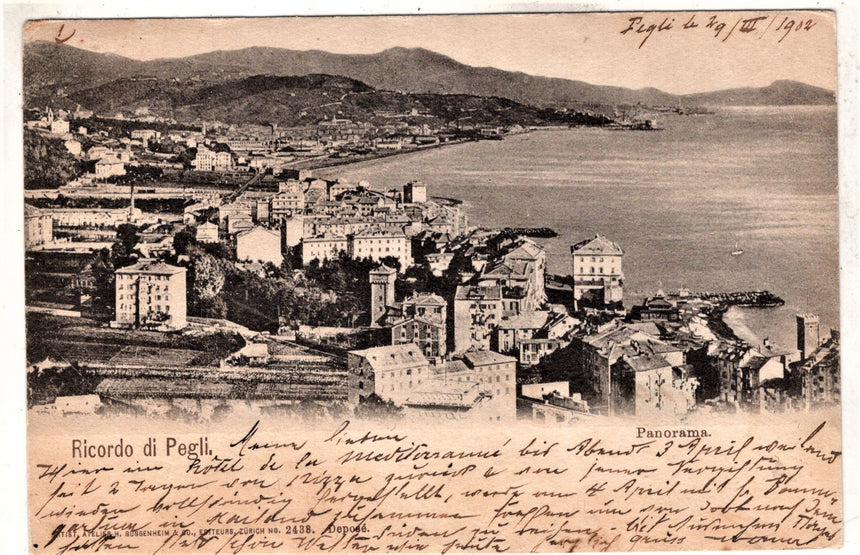 Cartolina antica Pegli ricordo panorama nel 1902