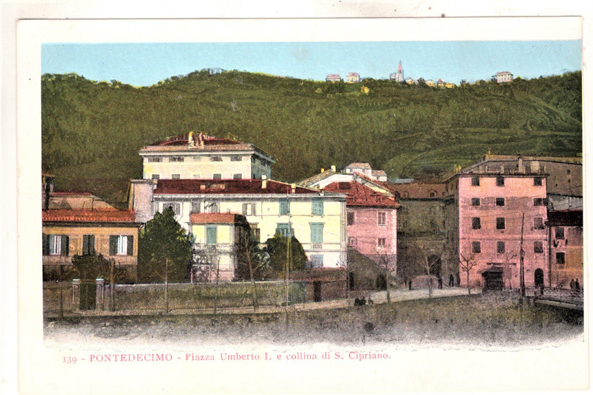 Cartolina antica Pontedecimo piazza Umberto I