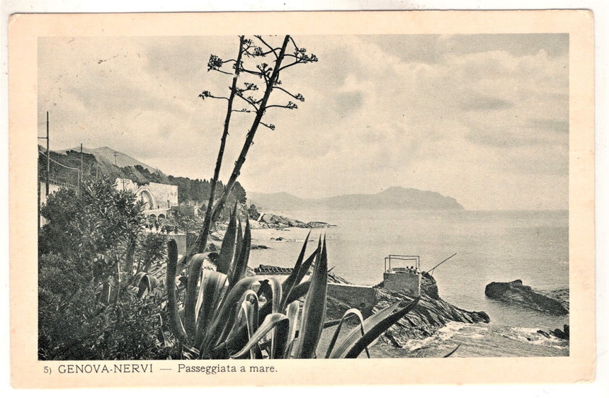 Cartolina antica Genova Nervi passeggiata a mare