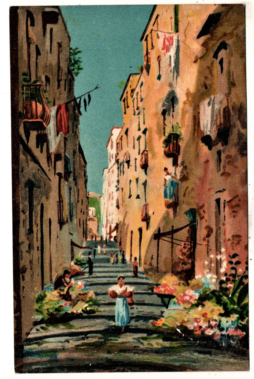 Cartolina antica Napoli Gradini di Ghiaia