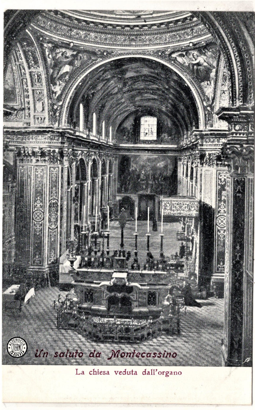 Cartolina antica Montecassino interno della Chiesa