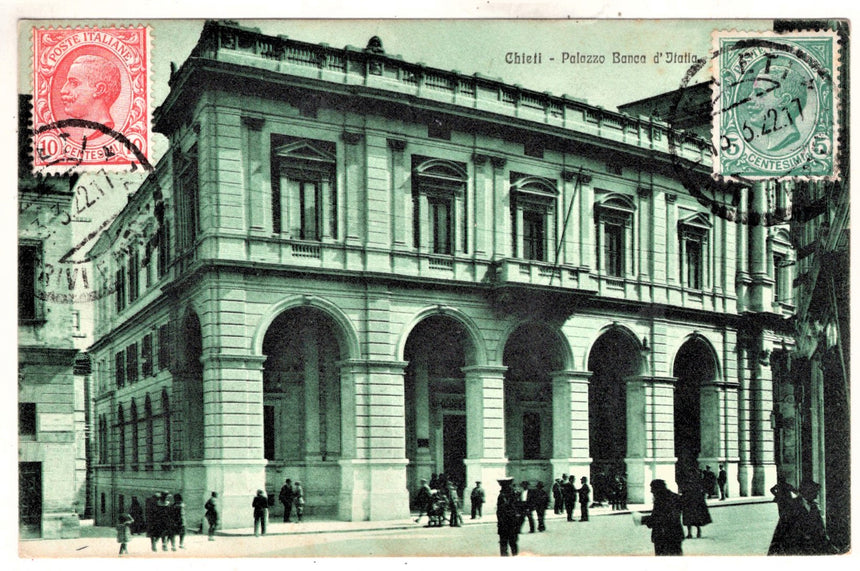Cartolina antica Chieti palazzo Banca Italia sped. A Vienna