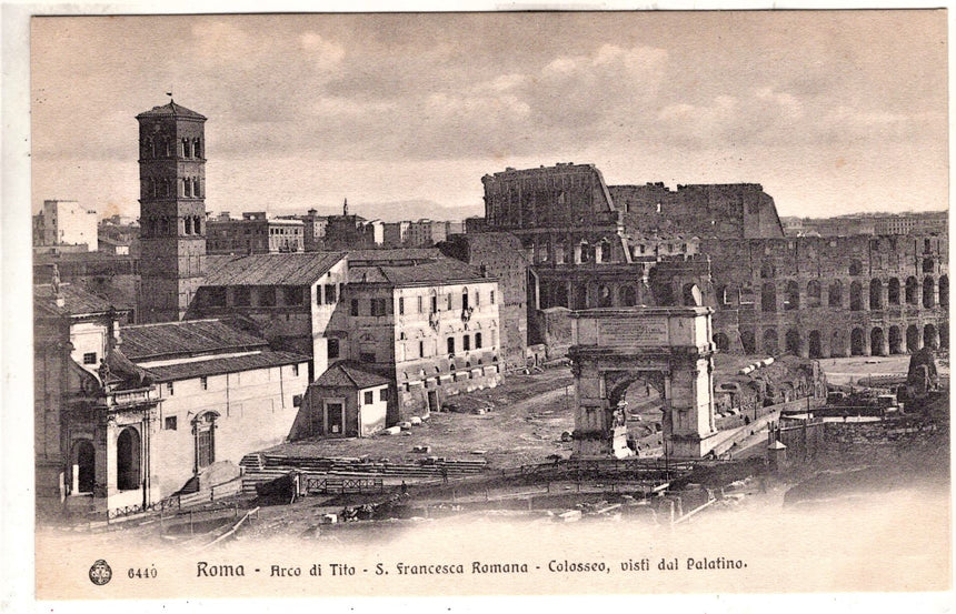 Cartolina antica Roma Arco di Tito e Colosseo dal Palatino