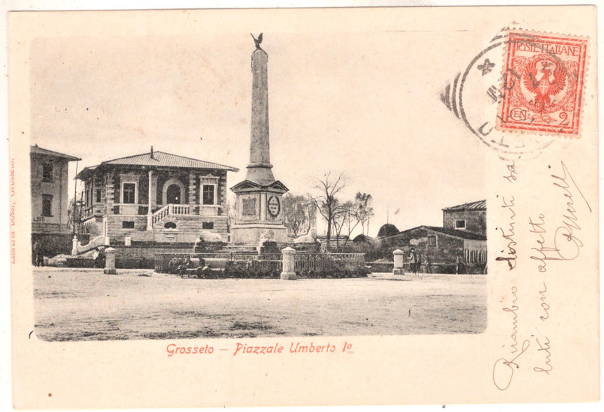 Cartolina antica Grosseto piazzale Umberto I sped Parma