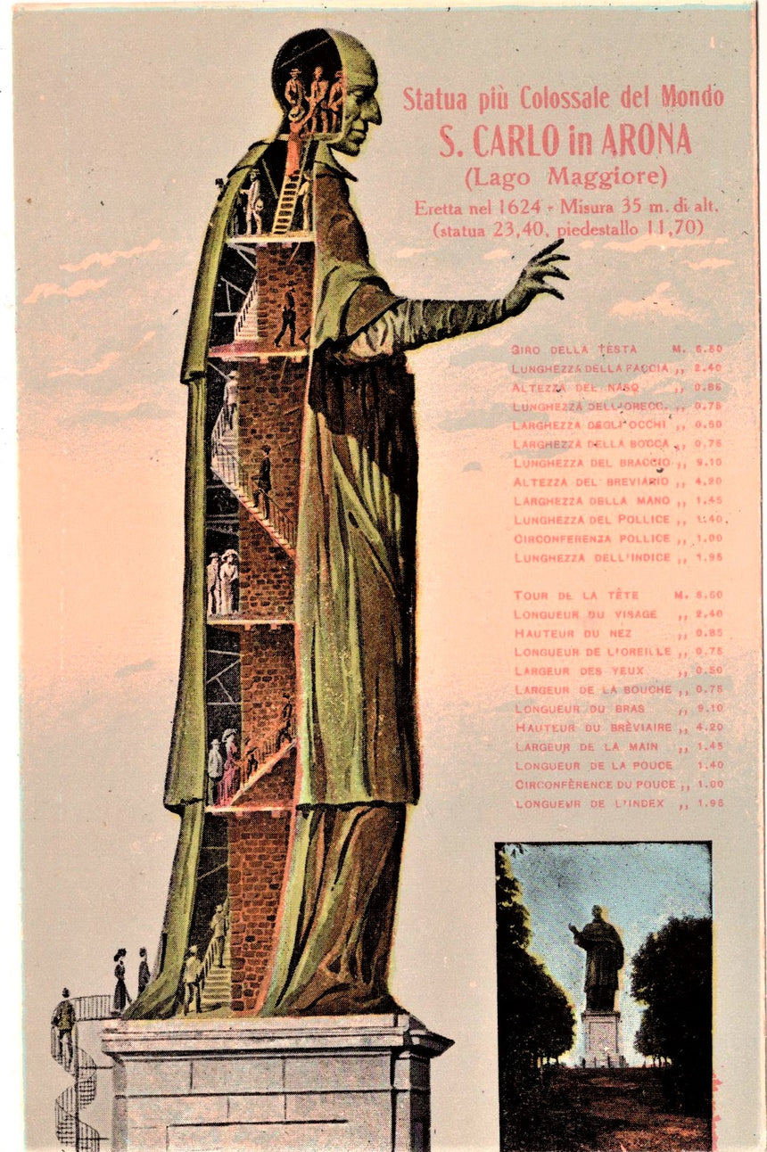 Cartolina antica Arona Statua di San Carlo Novara