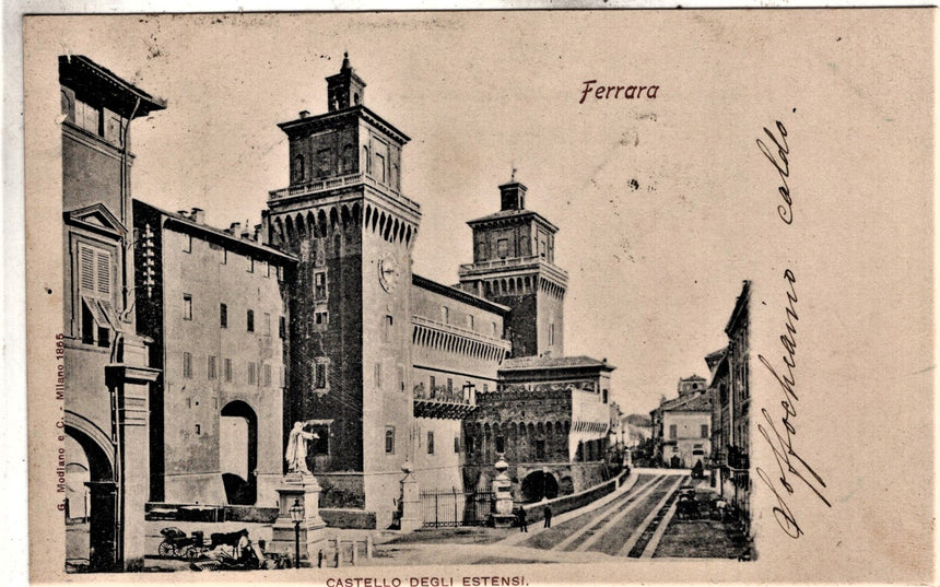 Cartolina antica Ferrara castello per Capolona Arezzo
