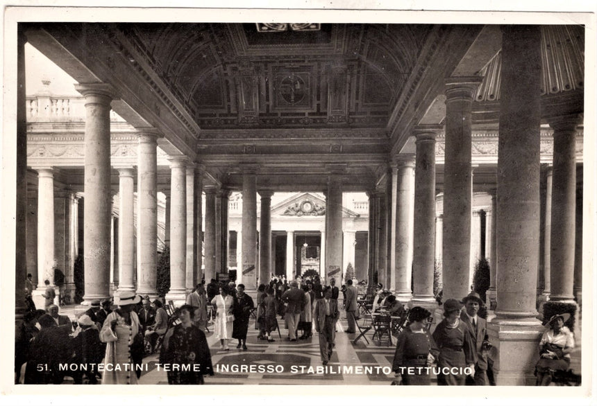 Cartolina antica Montecatini ingresso stabilimento Tettuccio