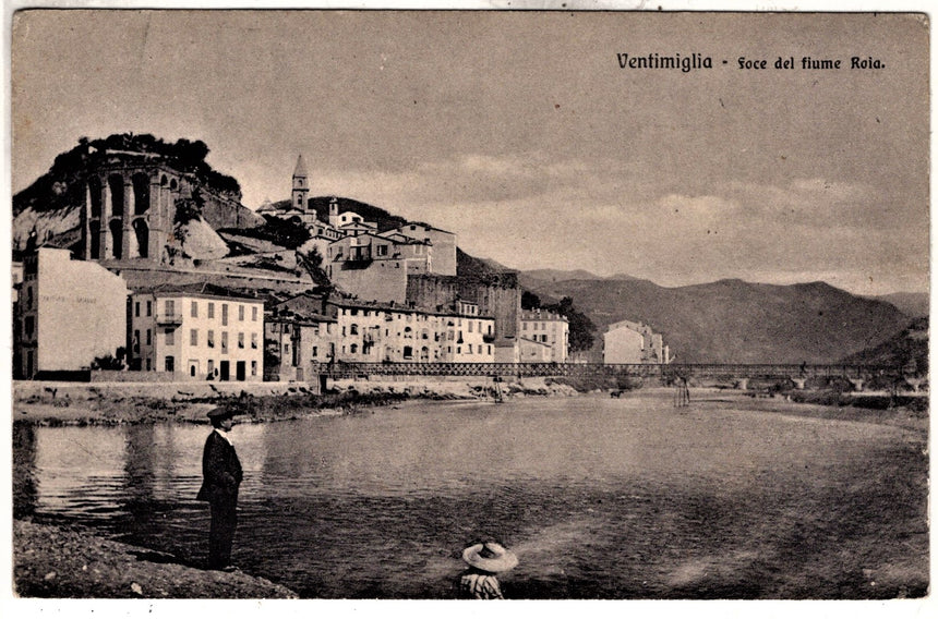 Cartolina antica Ventimiglia foce del fiume Roja scritta in francese viag. In busta