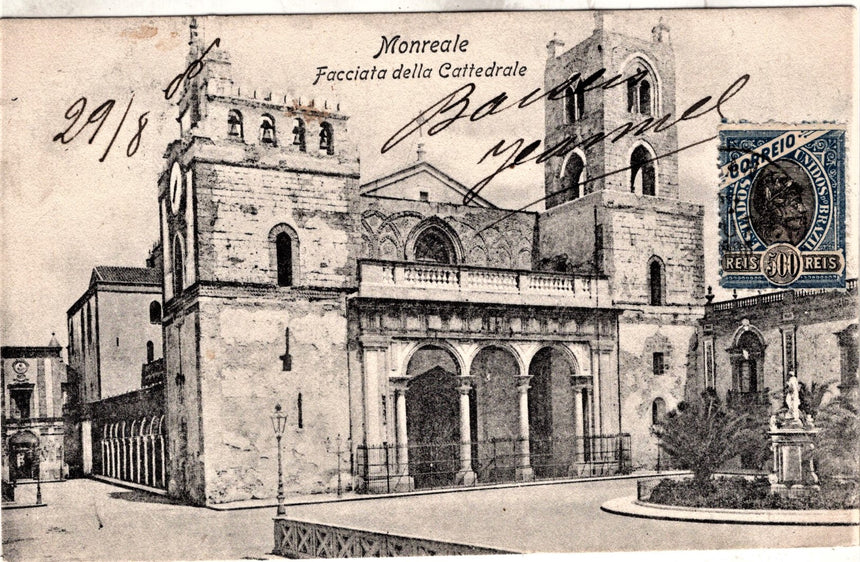 Cartolina antica Monreale facciata della Cattedrale per Parigi