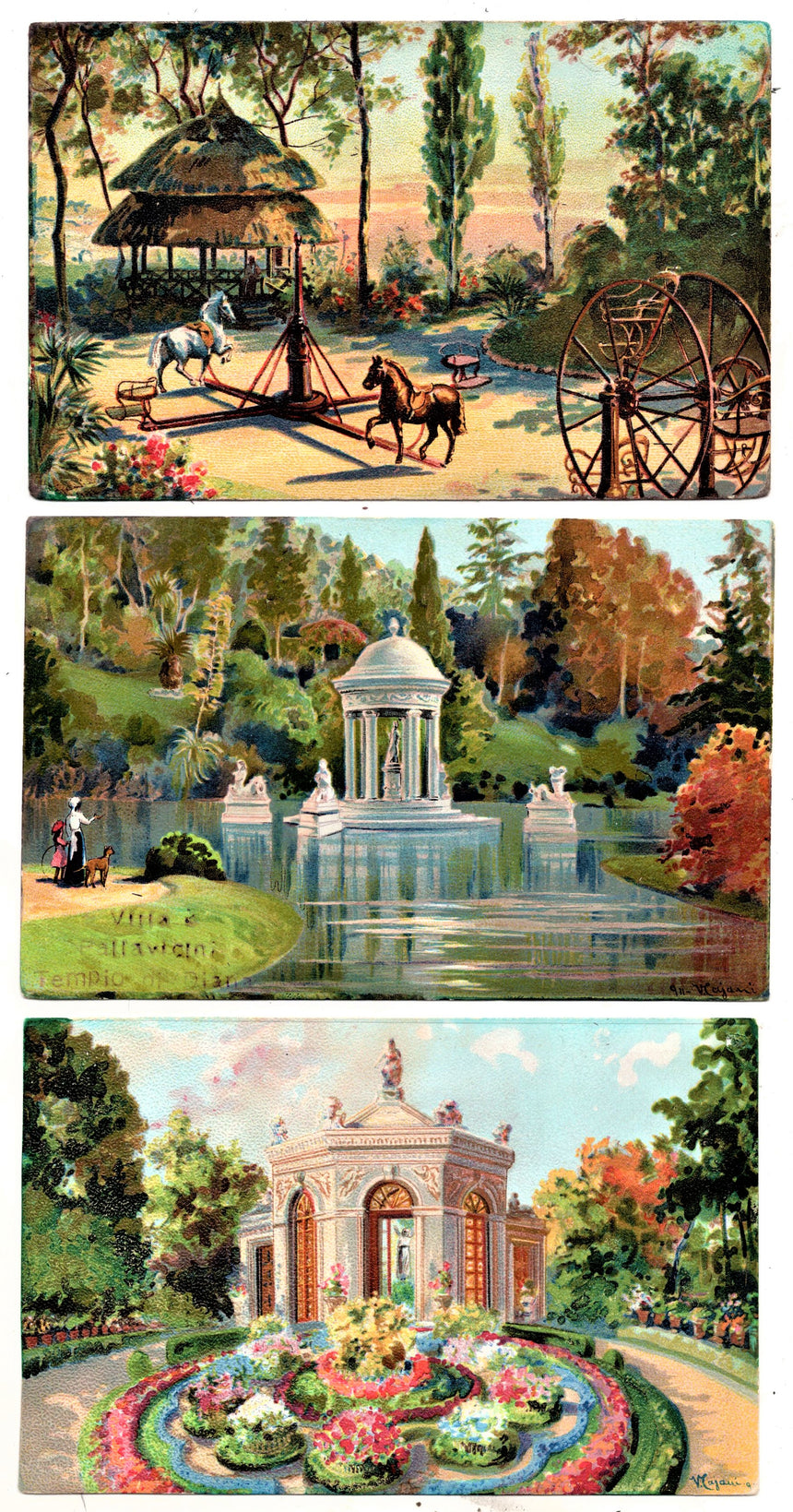 Cartolina antica Pegli villa Pallavicini 3 cartoline di Cajani Genova