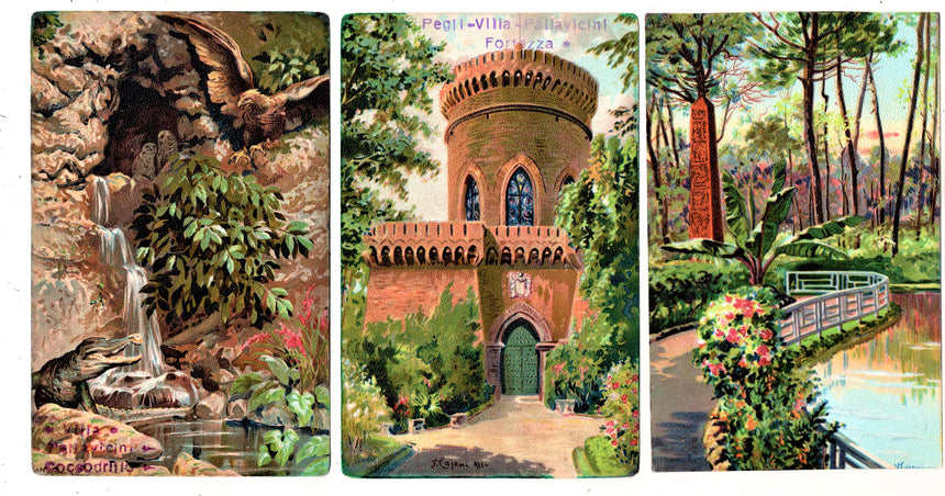 Cartolina antica Pegli villa Pallavicini 3 cartoline di Cajani Genova