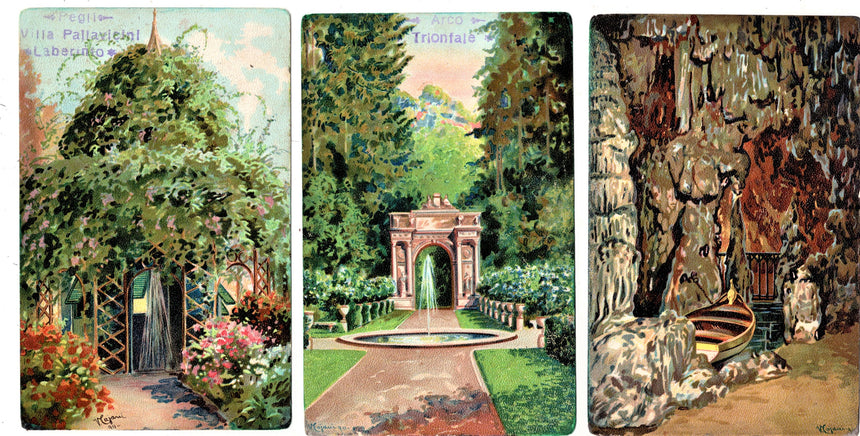 Cartolina antica Pegli villa Pallavicini 3 cartoline di Cajani Genova