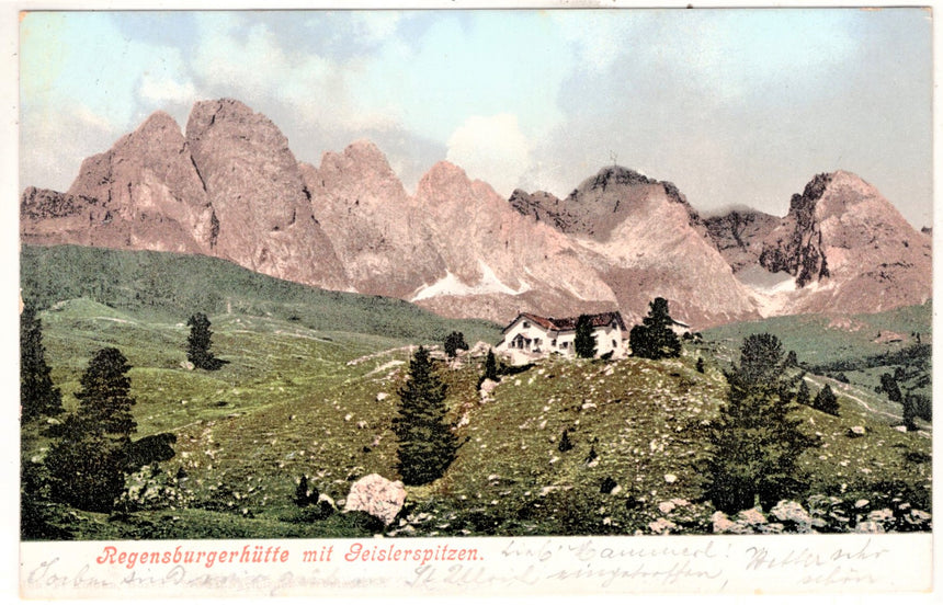 Sudtirol Alto Adige Regensburgerhutte mit Geislerspitzen