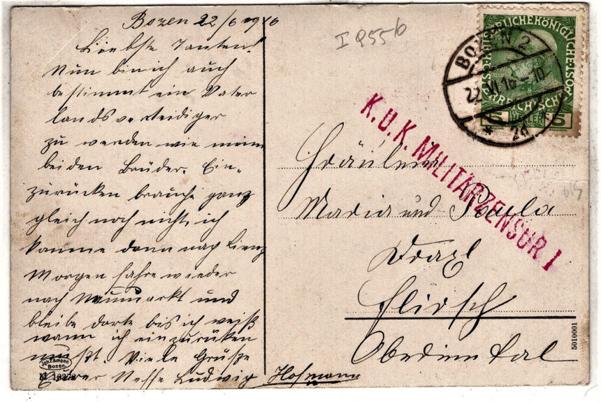 Sudtirol Alto Adige Kaltern gasthof Weissen Ròssl K.U.K.Militarzensur