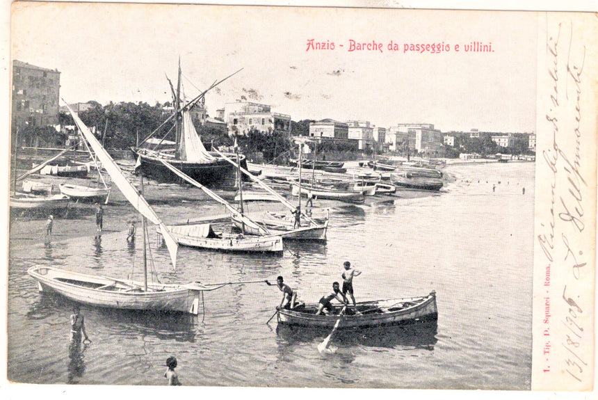 Cartolina Anzio barche da passeggio e villini | Collezionissimo