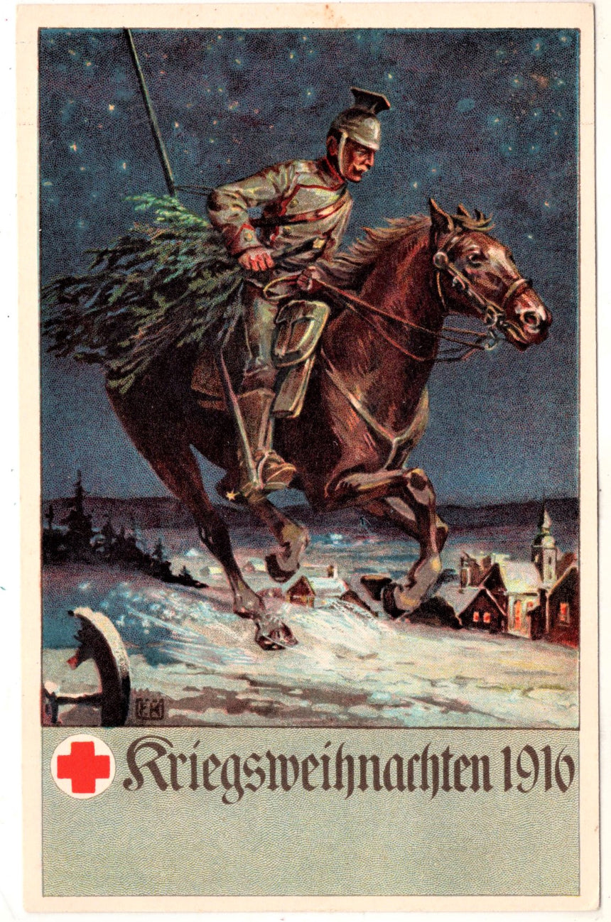 Cartolina antica Il soldato che cavalca