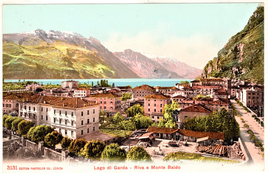 Cartolina antica Riva del Garda e il monte Baldo