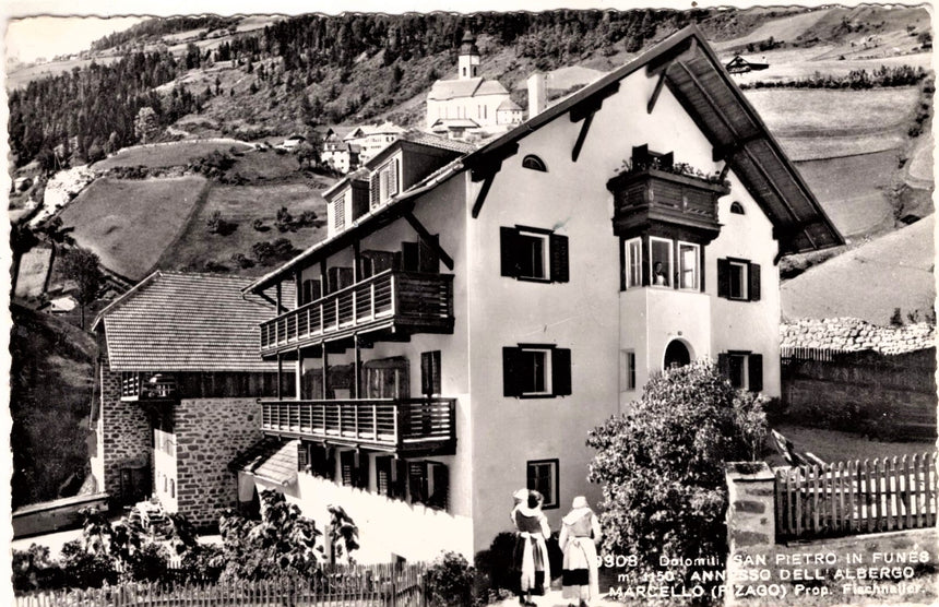 Cartolina antica San Pietro in Funes albergo Marcello