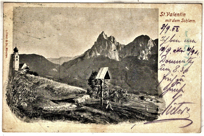 Cartolina antica Sudtirol St. Valentin mit dem Schlern Colletoria