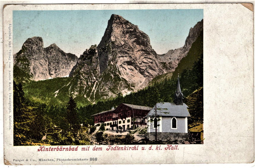 Cartolina antica Sudtirol Hinterbàrbad mit dem Jodtenkircht