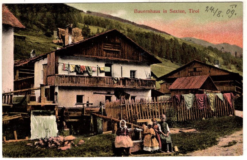 Cartolina antica Sudtirol Bauernhaus in Sexten