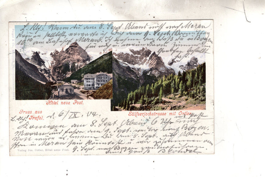 Cartolina antica Sudtirol Gruss aus Trafoi hotel neue Post