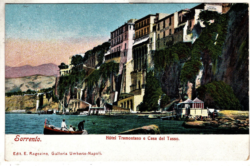 Cartolina antica Sorrento hotel Tramontano e casa del Tasso