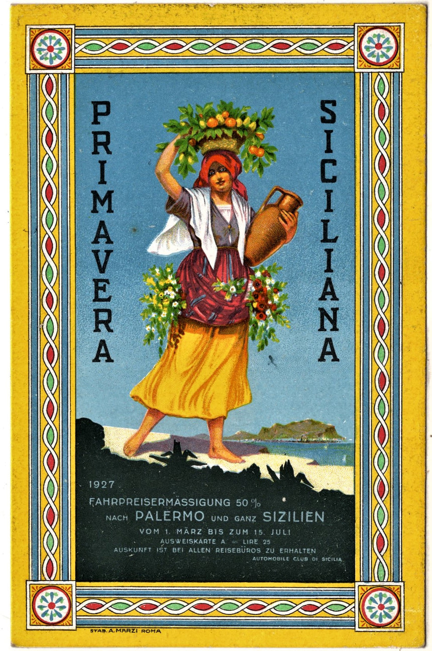 Cartolina antica Palermo pubblicità della Sicilia per Germania in Tedesco