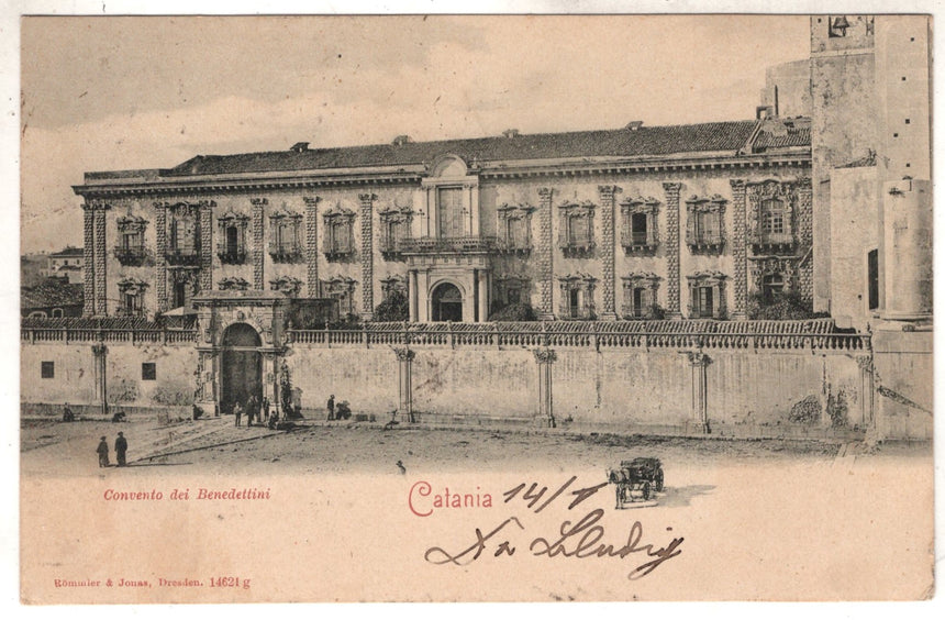 Cartolina antica Catania convento dei Benedettini anni 1900 per Austria