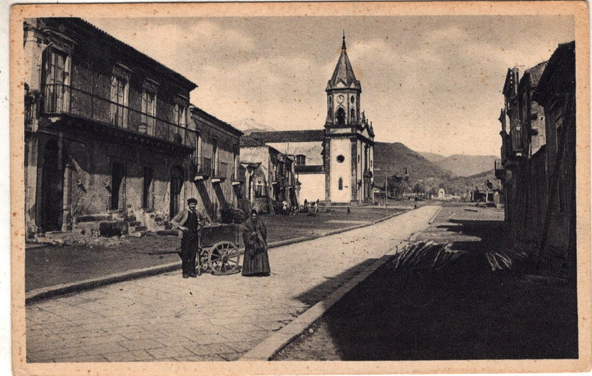 Cartolina antica Trecastagni piazza sant Alfio Catania ed Lucia Palazzolo