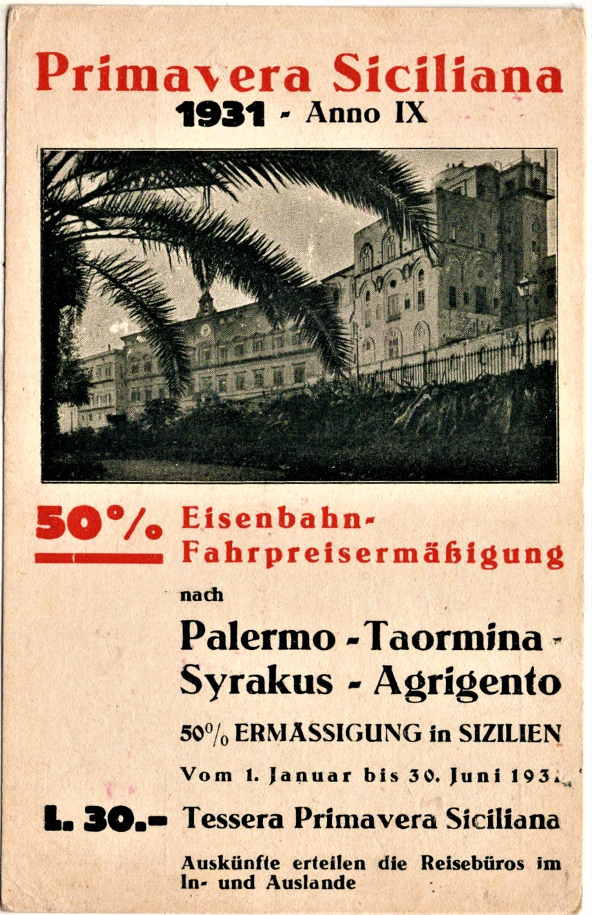 Cartolina antica Palermo pubblicità della Sicilia per Germania in Tedesco