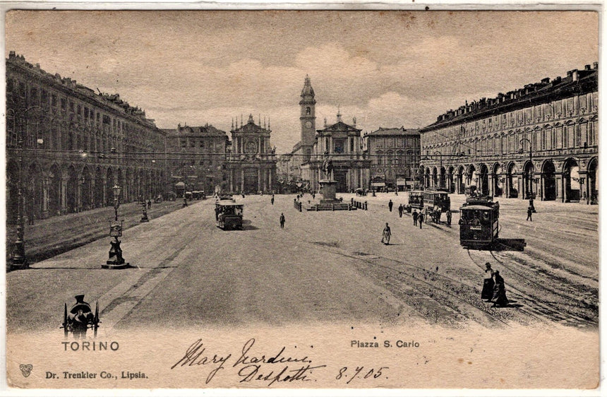 Cartolina antica Torino piazza San Carlo