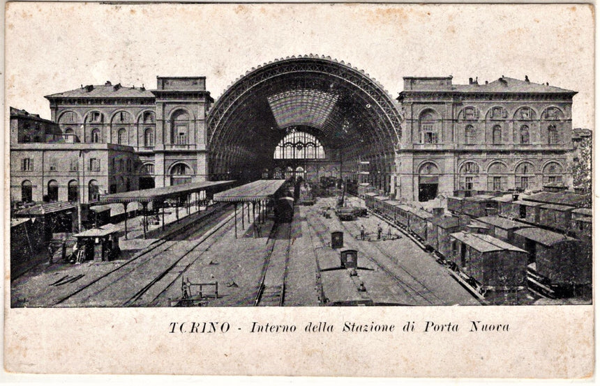 Cartolina antica Torino interno stazione di Porta Nuova