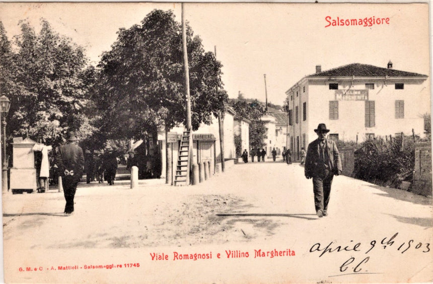 Cartolina antica Salsomaggiore viale Romagnosi e villino Margherita