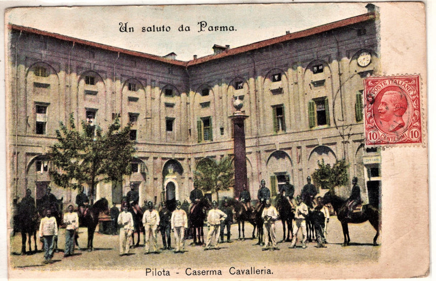 Cartolina antica Un saluto da Parma Pilota caserma Cavalleria