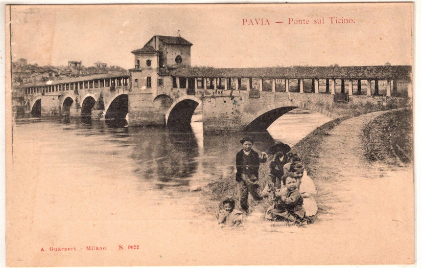 Cartolina antica Pavia ponte sul Ticino