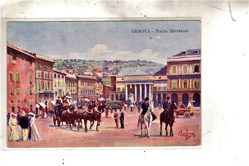 Cartolina antica Genova piazza De Ferrari