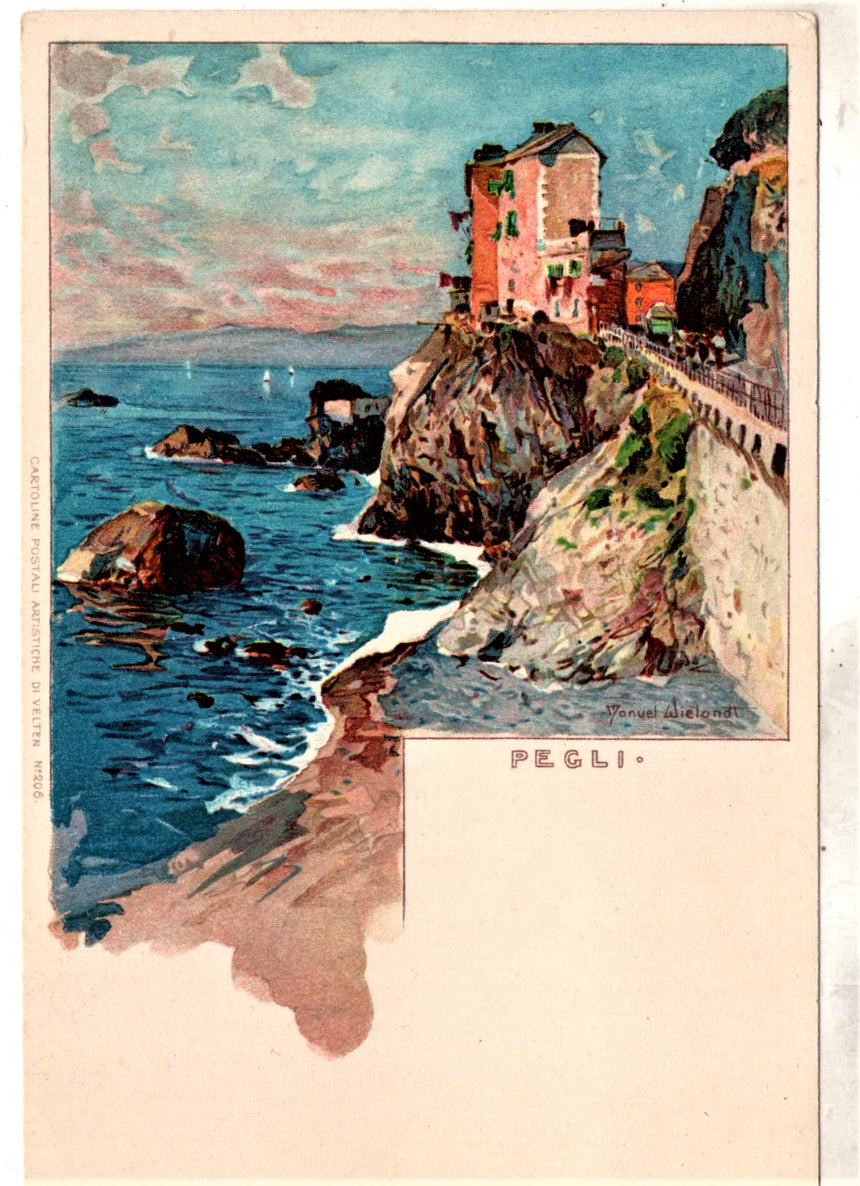 Cartolina antica Genova Pegli disegno Wielandt