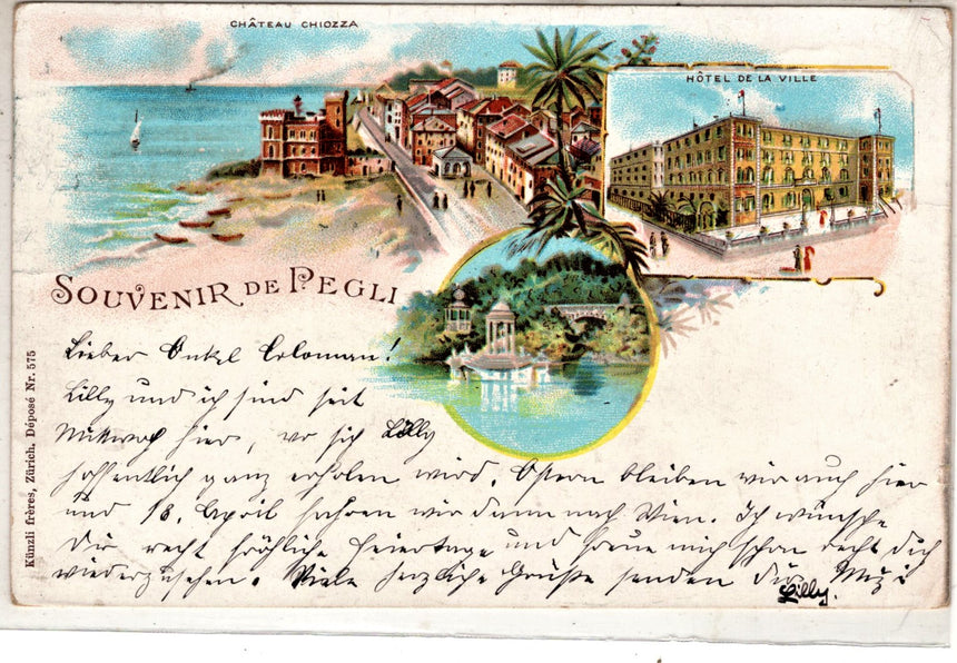 Cartolina antica Genova  Souvenir de Pegli hotel de la Ville